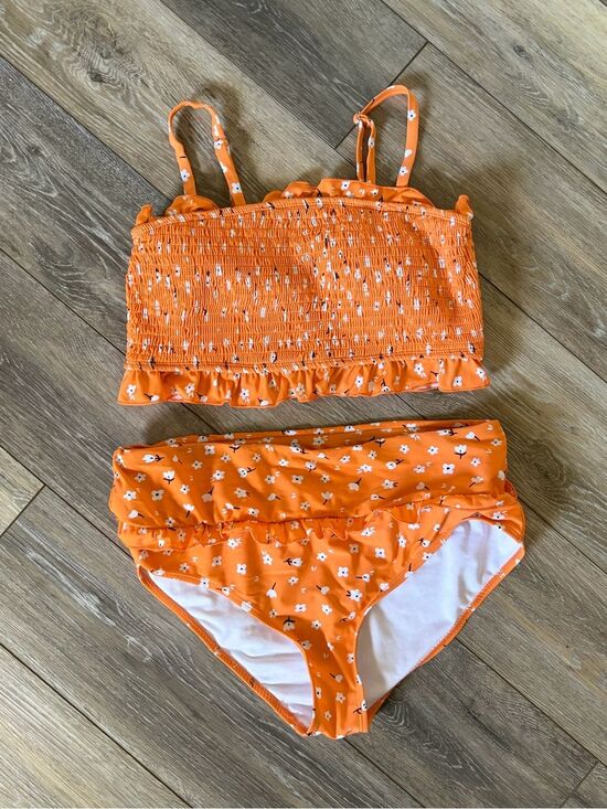 Amazon Other - Orange Floral Two-Piece Smocked Bikini Set NWOT